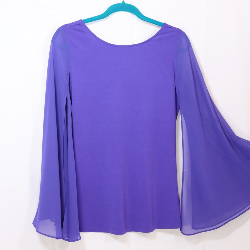 Guess‎ by Marciano Bell Sleeve Top S Purple Womens V-Neck Chiffon Blouse